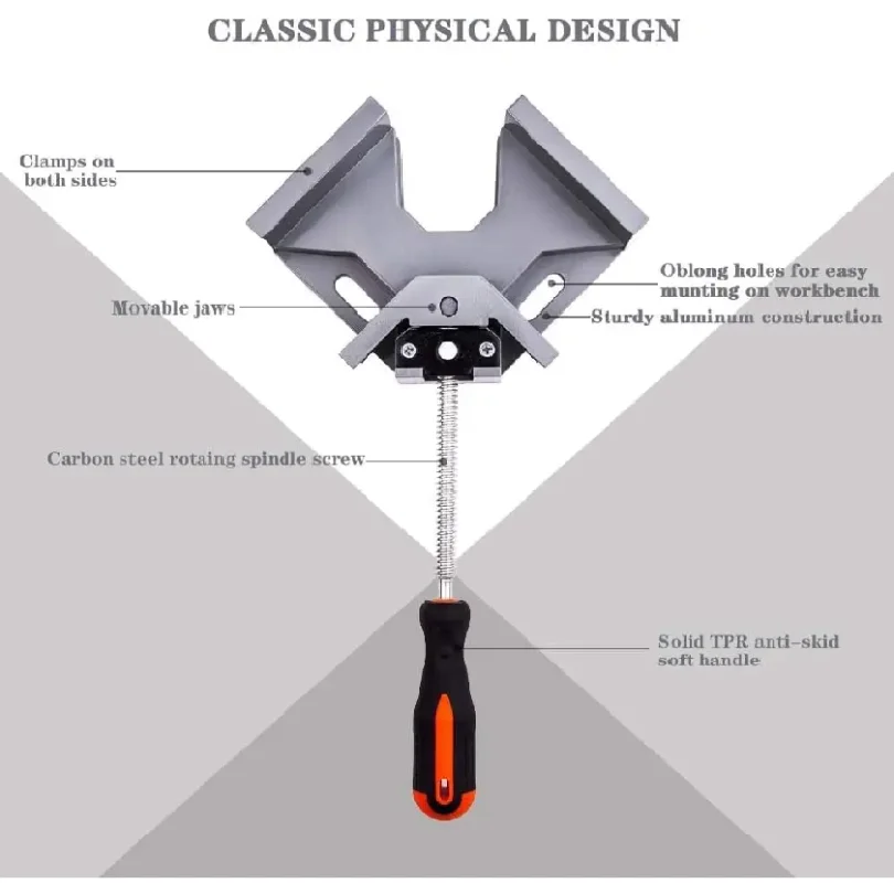 90 Degree Right Angle Clip Clamp Single Handle Aluminum Alloy Corner Clamp Woodworking Picture Frame Clip Right Angle Folder