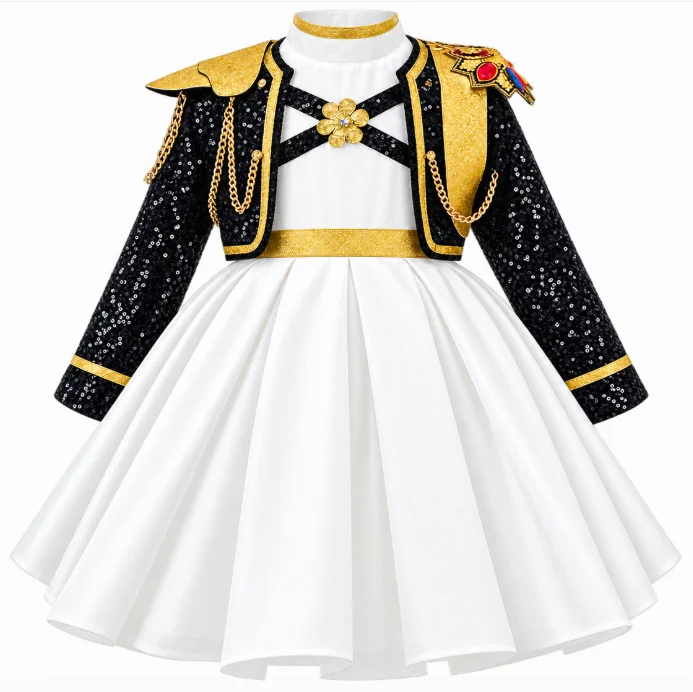 2026 New Hot Selling Korean Style Girls Costumes Children's Sequined Black and White Tutu Suit Cosplay Costumes Halloween Dress