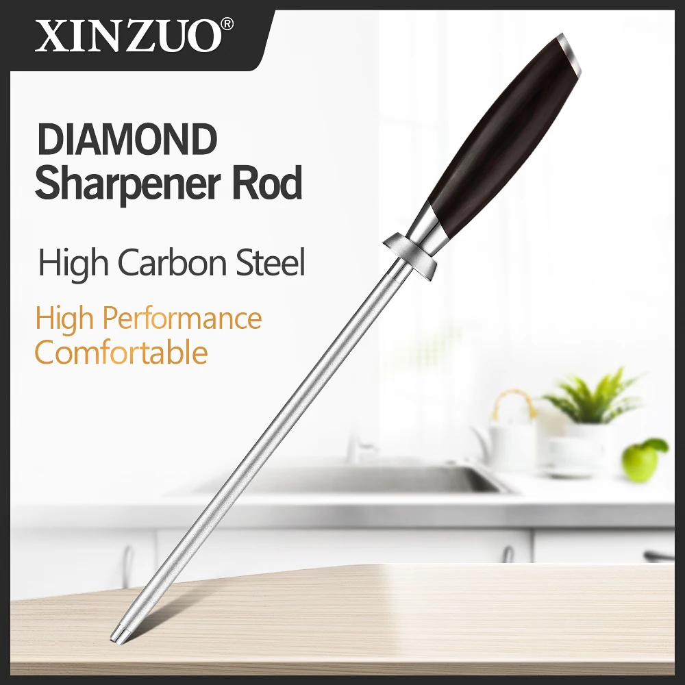 

XINZUO Diamond Sharpener Rod Kitchen Knife Accessories High Carbon Stainless Steel Comfortable Nature Ebony Wood