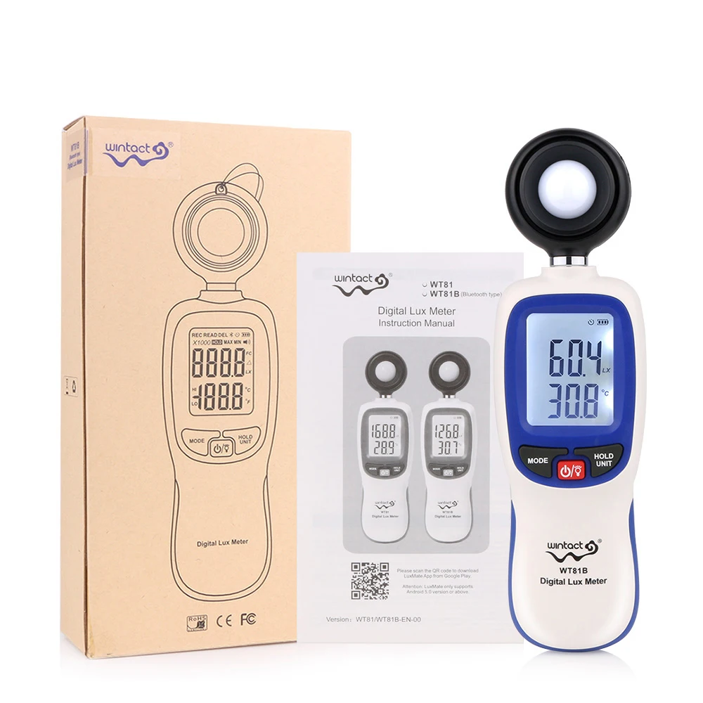WINTACT Digital Lux Meter 200,000 Lux Digital LCD Pocket Light Meter Lux/FC Measure Tester illuminometer Sensor Photometer WT81