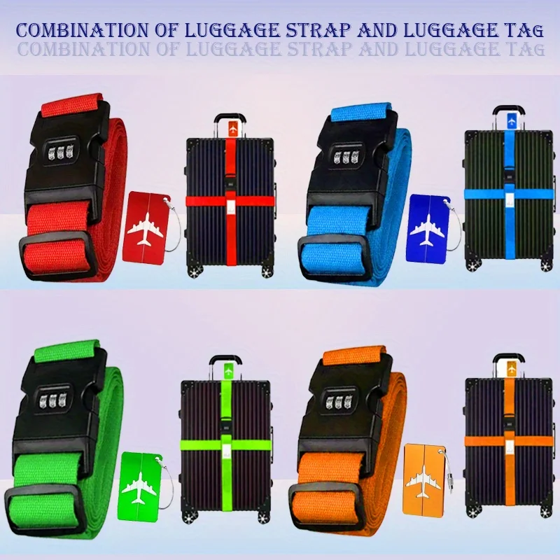 2-Pack Travel Luggage Straps, Luggage Tag Set, Combination Lock Set with Tags
