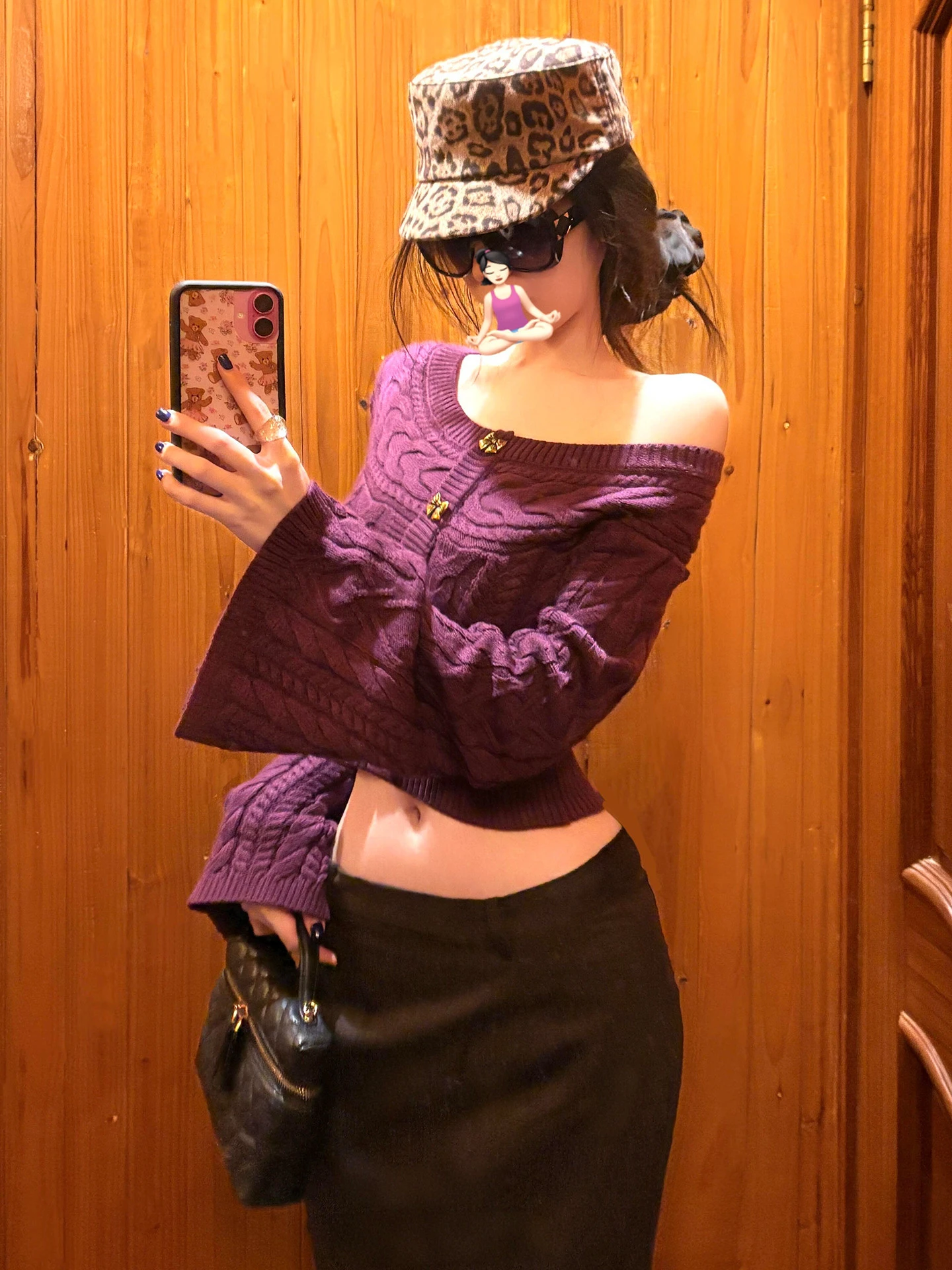 

Ele Purple Twisted Knit Sweater Women's Spring 2026 New High-End Slim Fit ort Knitted Open Cardigan Top