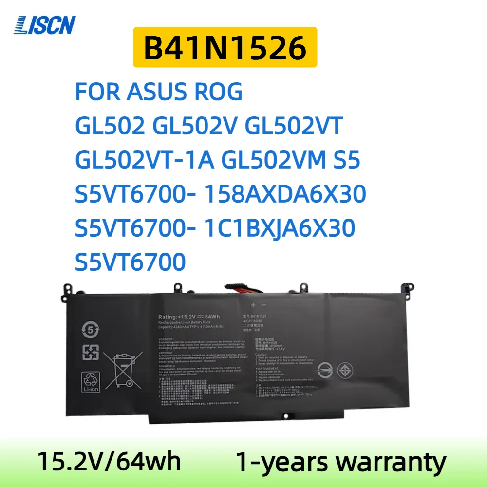 B41N1526 Laptop Battery For ASUS ROG Strix GL502 GL502V GL502VT GL502VT-1A GL502VM S5 S5VT6700 GL502VT-BSI7N27 FX60VM ZX60V