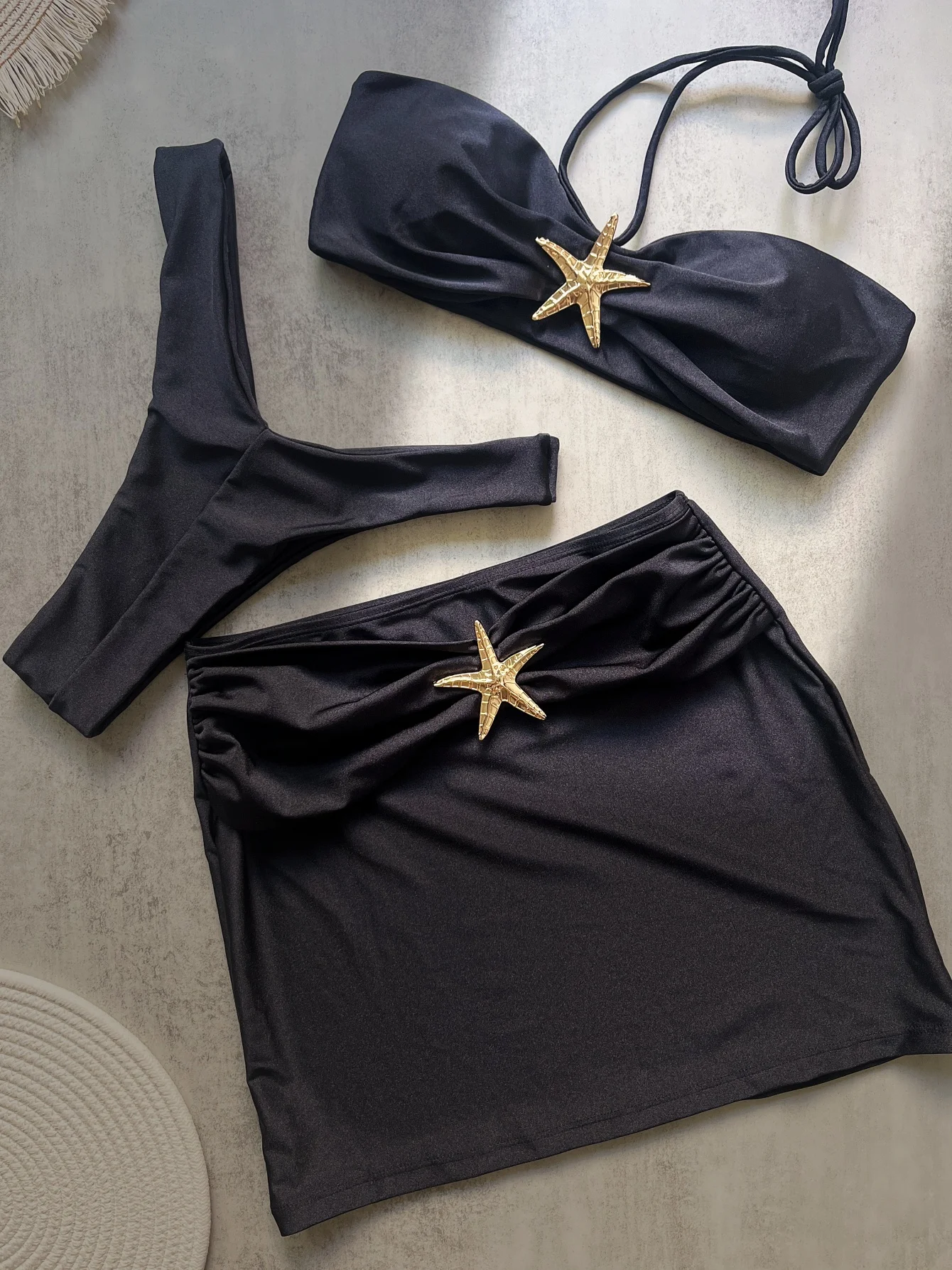 With Skirt Metal Star High Leg Cut Bikini Women Swimwear Female Swimsuit Three-pieces Bikini set Bather Bathing Suit Swim