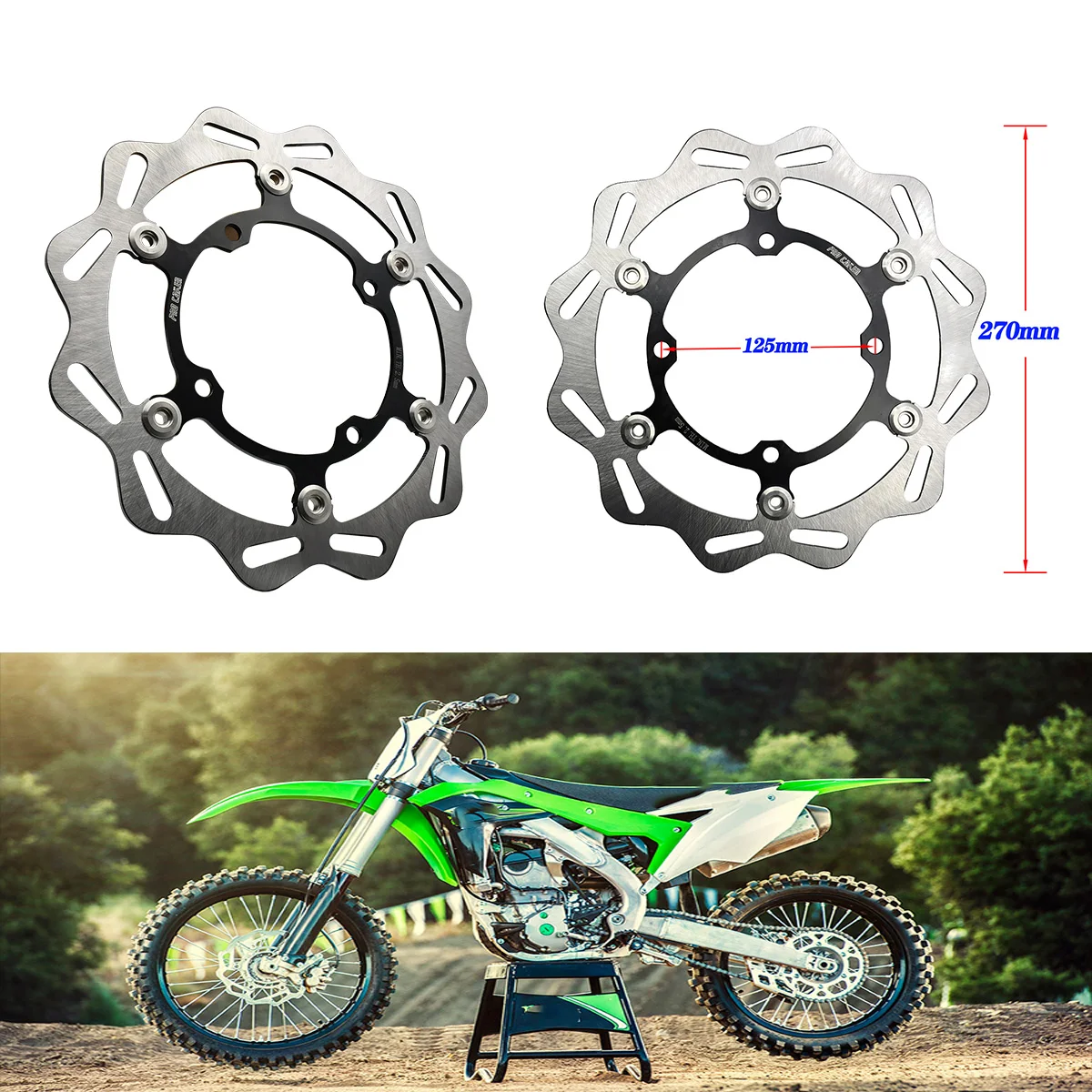 

Motorcycle 270mm Front Floating Brake Disc Rotor Disk For Kawasaki KX125 KX250 2006-2008 KX250F KX450F KLX450R 2007-2021