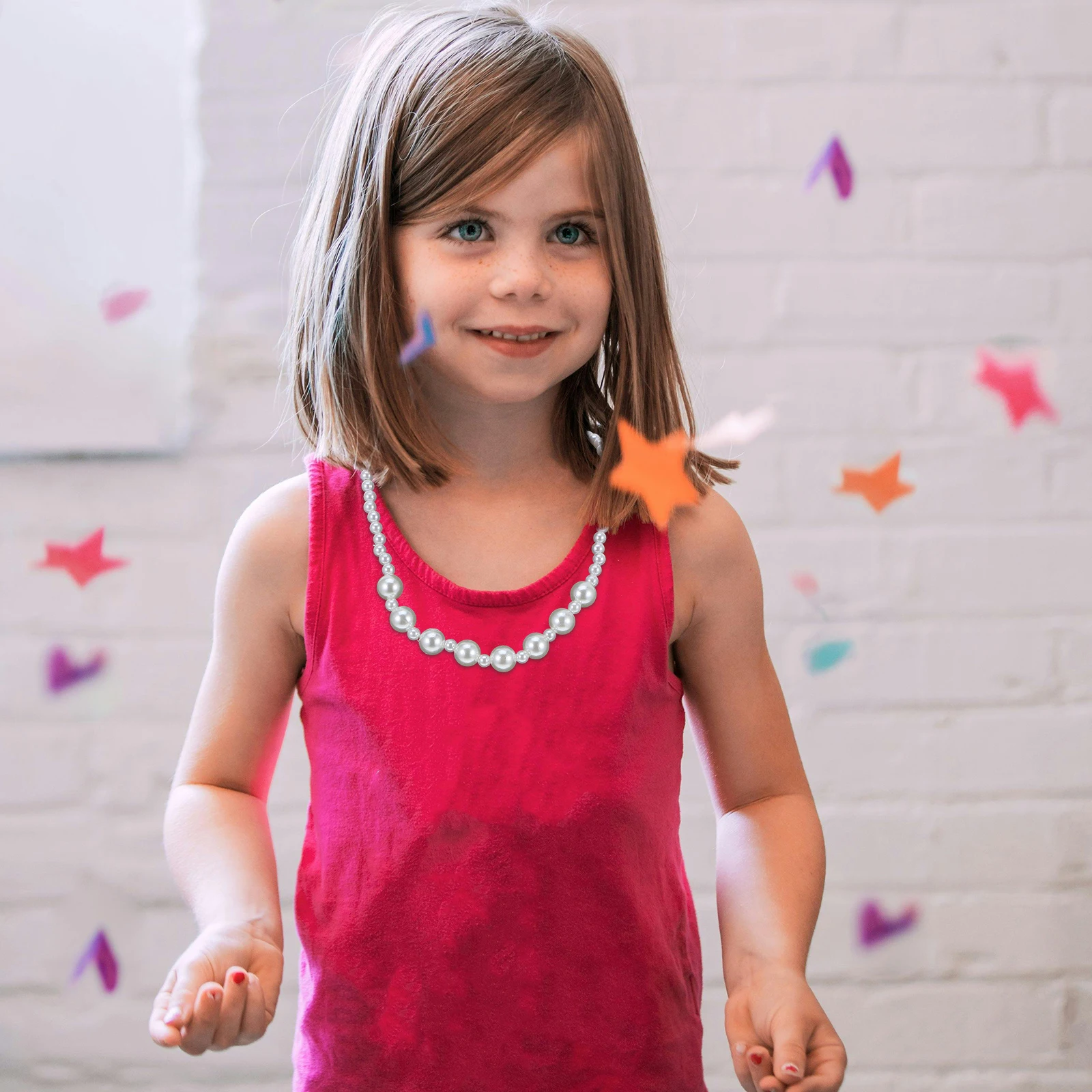 

Children Pearl Necklace 2 Sets Girls Jewelry Imitation Beads Bracelet Set Smooth No Fading Vibrant Color Birthday Accessories