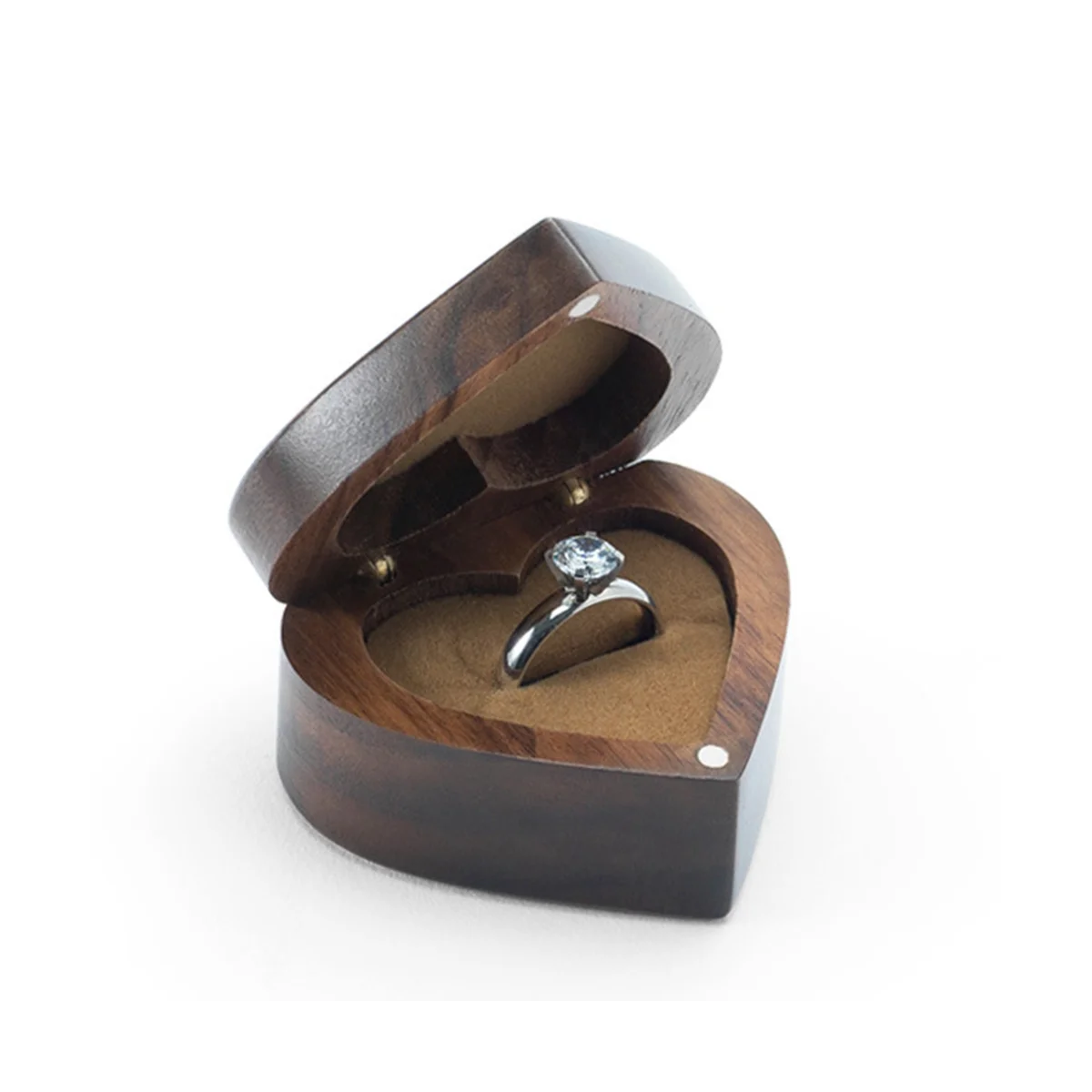 Marriage Proposal Jewelry Box Single Ring Walnut Flip Ring Storage Box Retro Portable Dustproof Practical Wooden Box