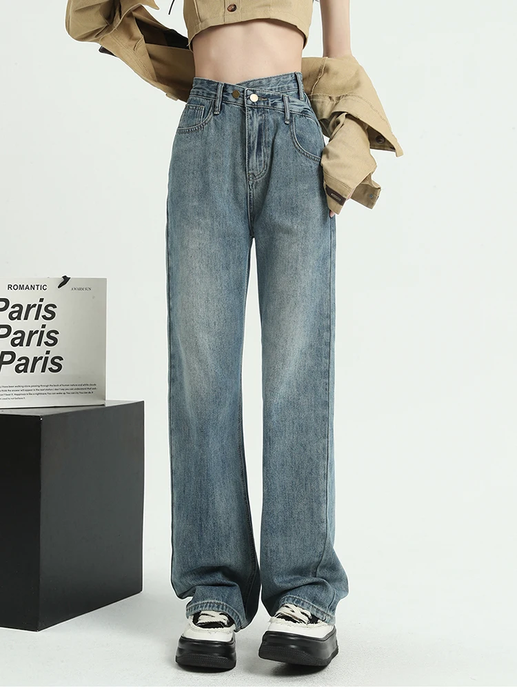 

Streetwear High Waist Women's Fashion Jeans Woman Girls Women Wide Leg Pants Trousers Female Jean Femme Denim Bagge Mom Jeans