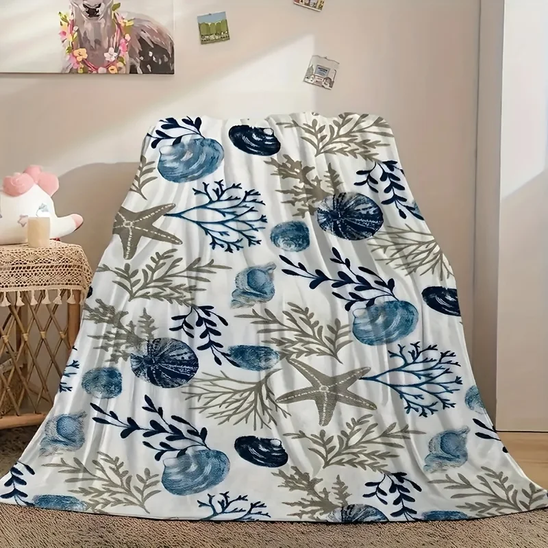 1pc Coastal Marine Life - A Soft Plush Blanket, Flannel Blanket For All Seasons, A Versatile Gift Blanket