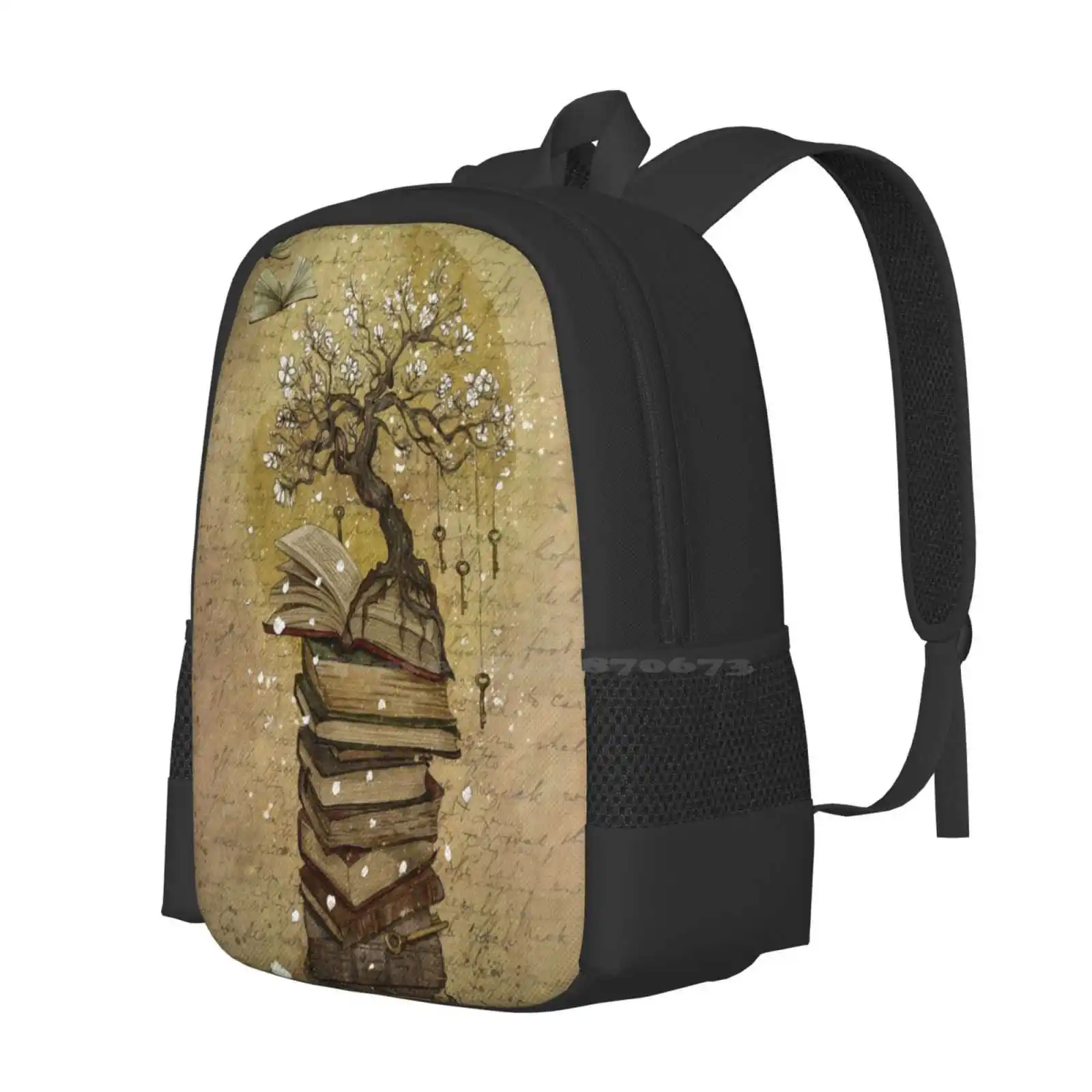 Knowledge Is The Key Hot Sale Backpack Fashion Bags Books Tree Sakura Knowledge Read Birds Words