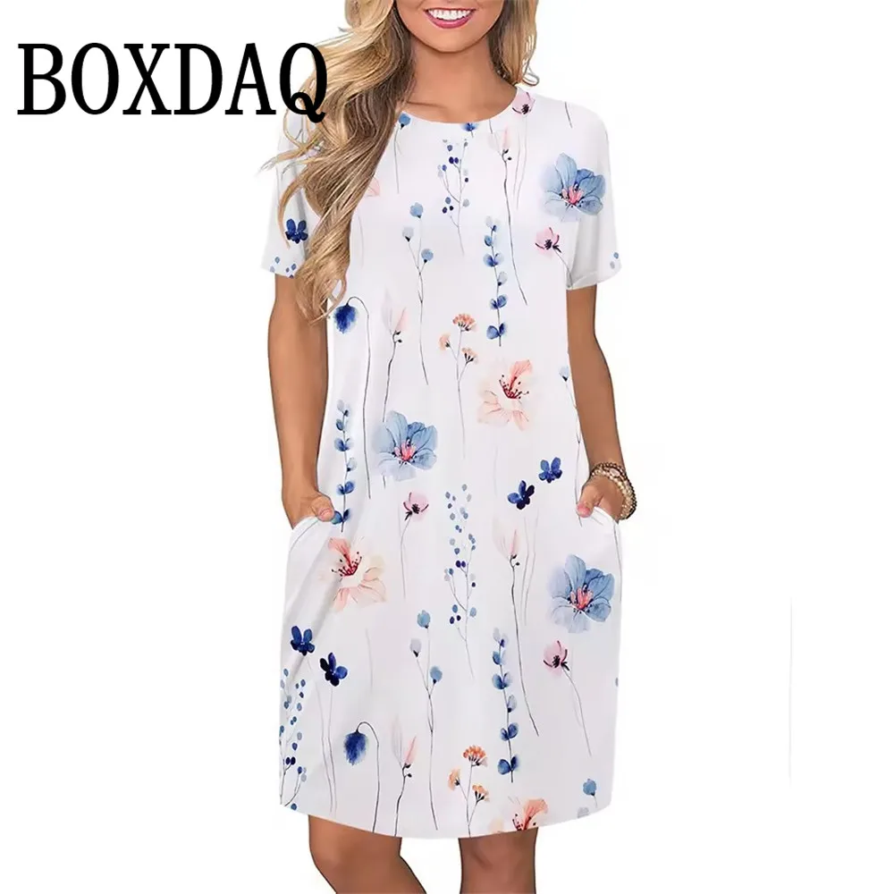 New Womens Dresses Fashion 3D Dot Print Short Sleeve Loose Clothes Summer Casual O-Neck Plus Size Mini Dresses 2025 Sundress