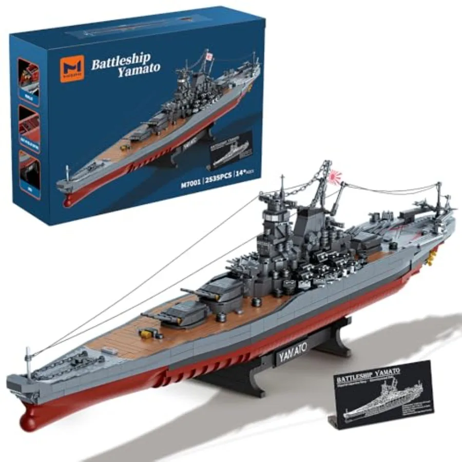

Military modeling: ABS plastic, gray and black, ultra-detailed WWII Yamato battleship replica with 2569 pieces for adult collec