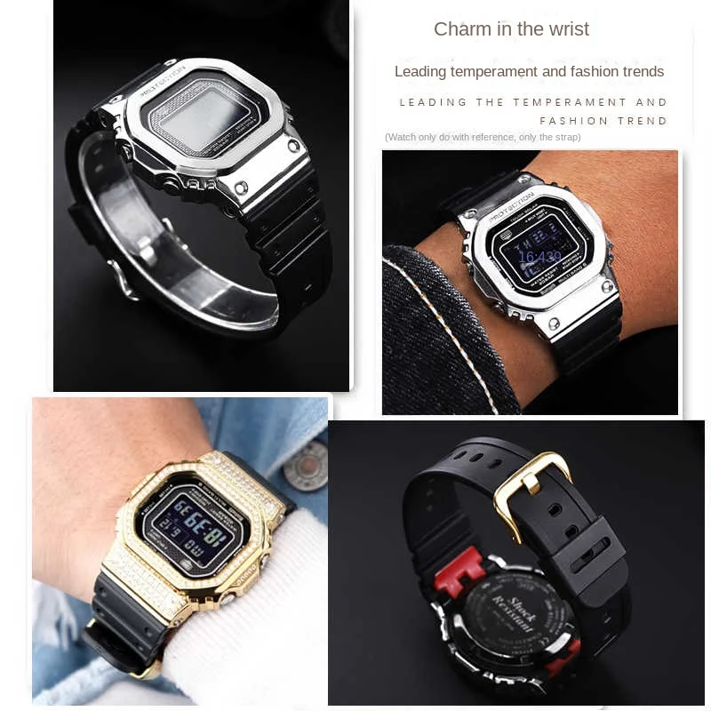 Resin silicone watch band For Casio GMW-B5000 Gmw b5000 GM-B2100 strap Sports Waterproof Black Rubber Bracelet Watch Accessories