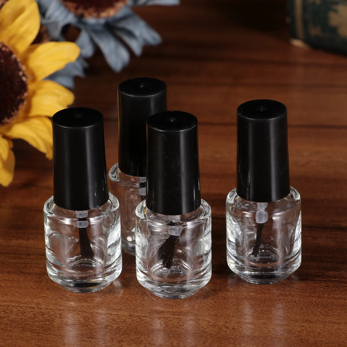 Bouteilles de vernis à ongles en verre Transparent, 5Ml, capuchon circulaire noir, brosse, récipient vide rechargeable pour liquide de bricolage, 20 pièces