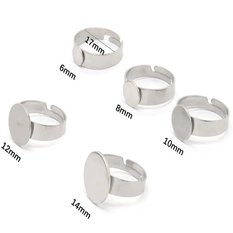 10Pcs Stainless Steel Ring Base Adjustable Blank Rings