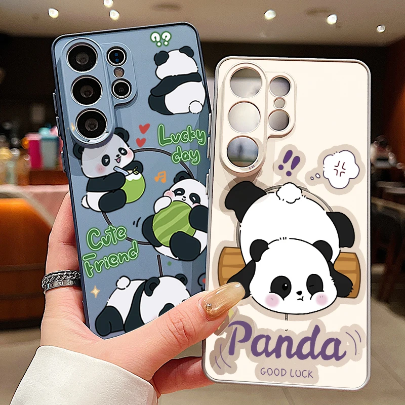 Cartoon Panda Pattern Magnetic Phone Case For Samsung Galaxy S26 S25 Ultra Edge S24 S23 FE A57 A17 A56 A37 A16 A55 A54 5G Cover