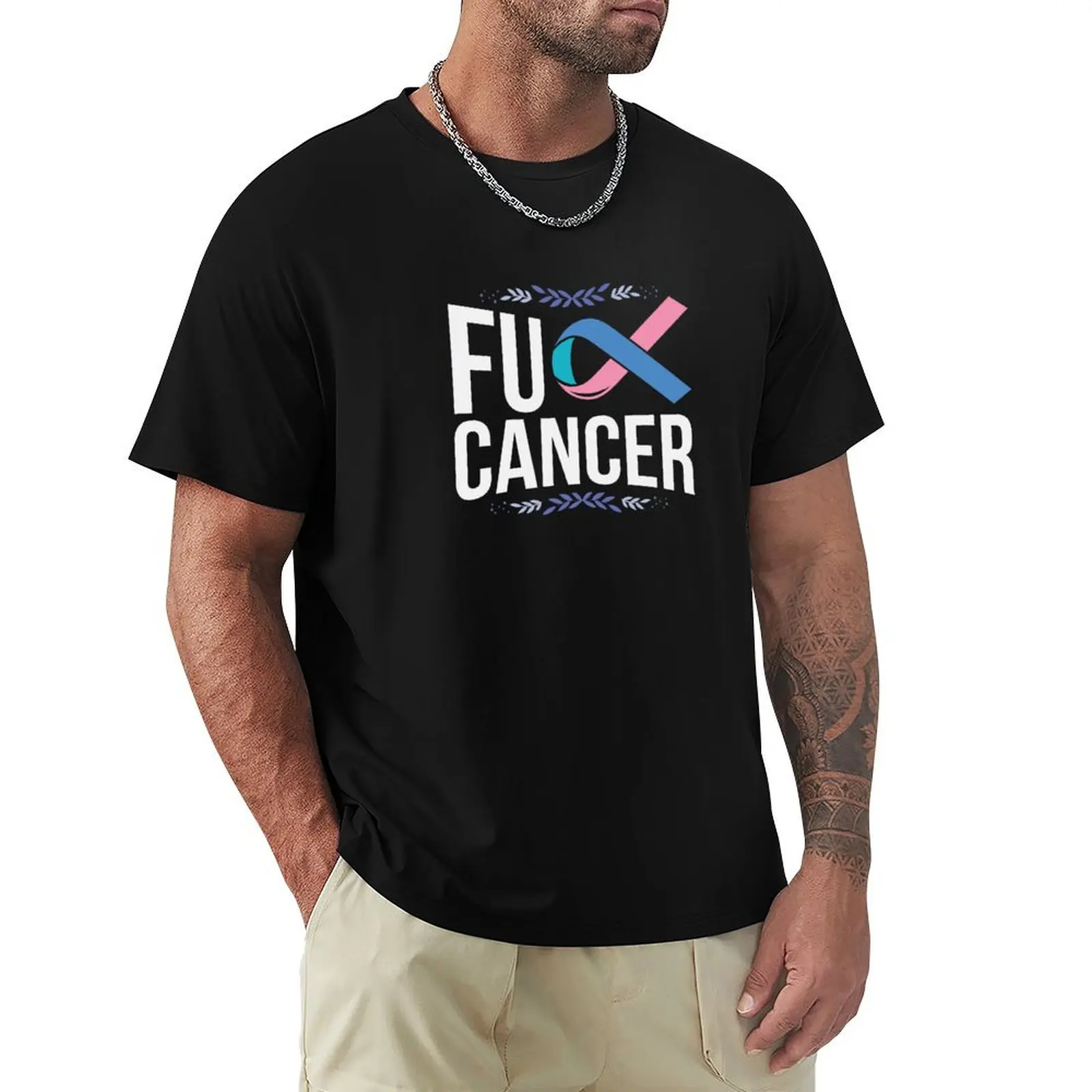 

Thyroid Cancer Awareness Support Blue Teal Pink T-Shirt Work Wear Short Sleeve T-Shirt
