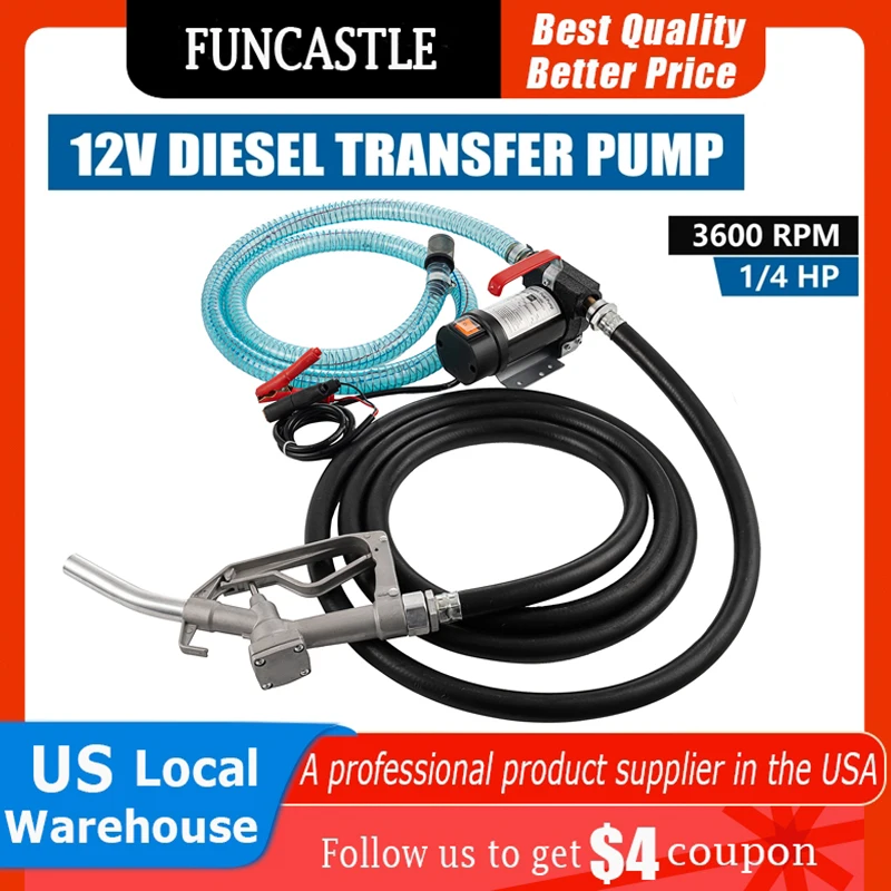 Diesel Fuel Transfer Pump Kits with Nozzle Hoses, Electric Self-Priming Fuel Transfer Extractor, Farm Equipment, 10.5 GPM, 12V