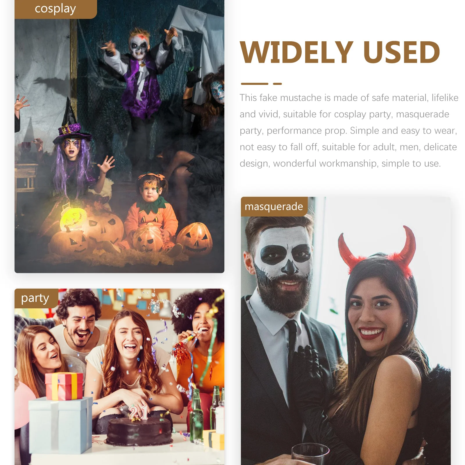 Sztuczna broda, realistyczne wąsy na Halloween, cosplay, imprezę, występ, kostium, dekoracja, sztuczna broda, realistyczne wąsy.