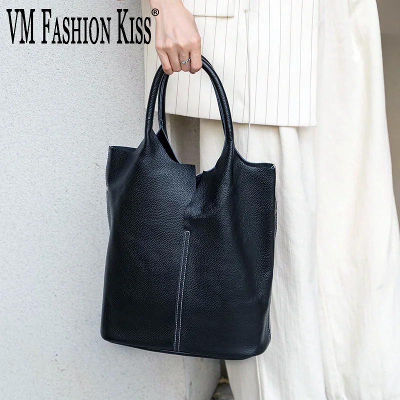 VM FASHION KISS First Layer Cowhide Women's Bags Single Shoulder Ladies Bag Large Capacity Mother-and-child Bag Suede Lining