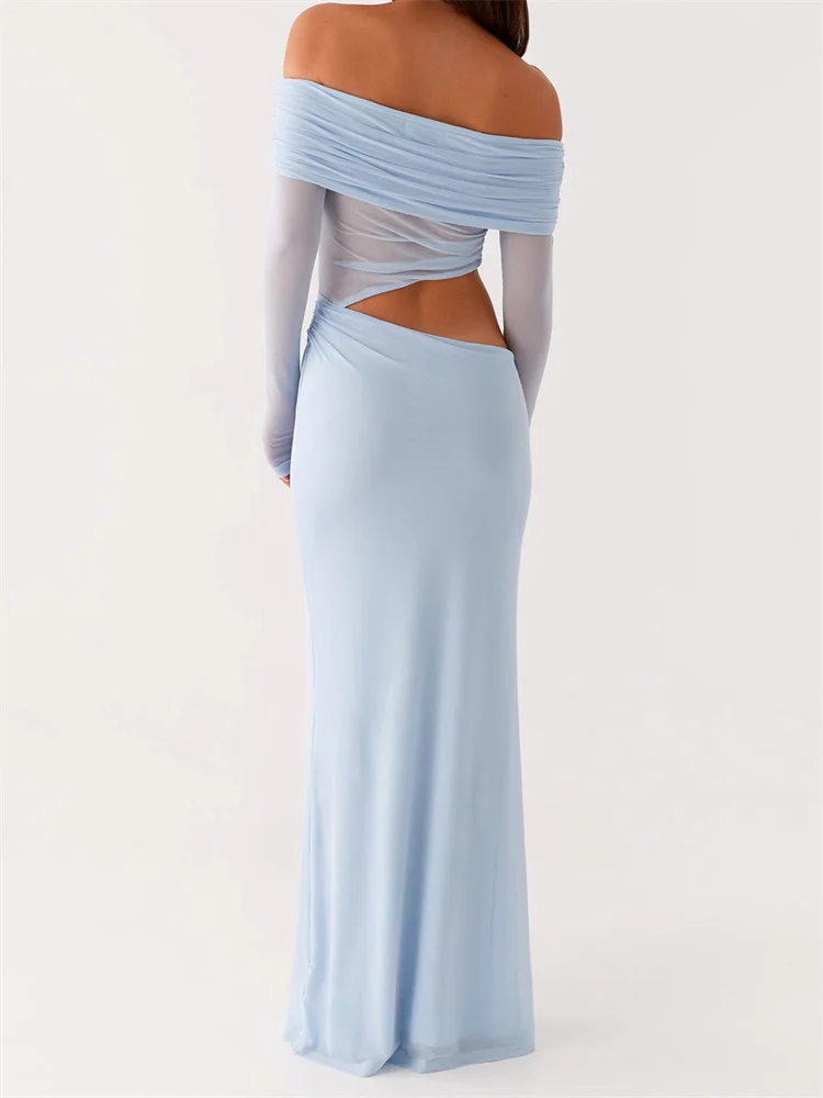 CHRONSTYLE – robe sans bretelles pour femmes, épaules dénudées, Slim, froncée, couleur unie, manches longues, dos nu, maille, robe de soirée, Club, 2025