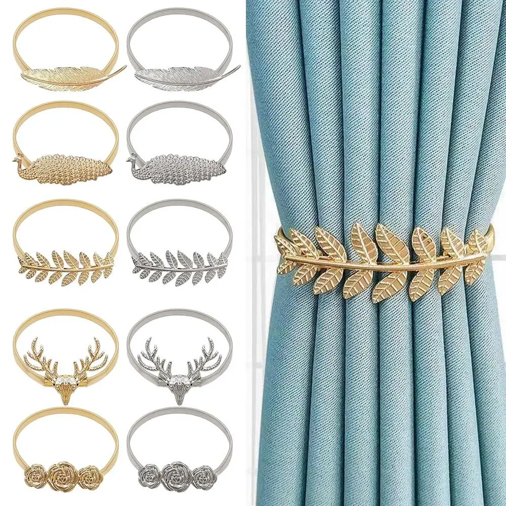 Elk Feather Curtain Tieback Elastically Stretchable Curtain Rope Holder Hooks Leaf Peacock Peony Fashion Curtain Binding Strap