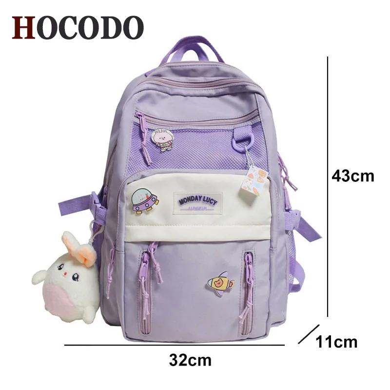 HOCODO Nylon Waterproof Women Backpack College Style Pure Color Schoolbag For Teenage Girls Cute Casual Travel Backpack Bookbag