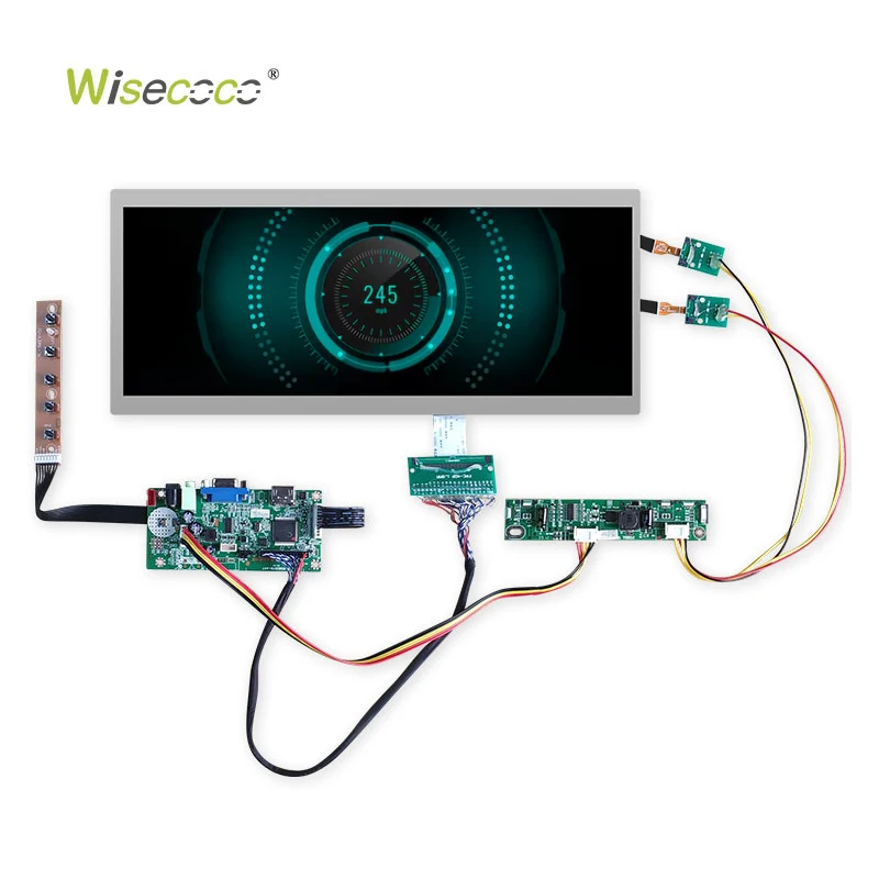 Wisecoco High Brightness 12.3 Inch LVDS 40 Pin Stretch Bar TFT LCD Display Monitor 1920*720 IPS LCD Screen for Automotive Parts