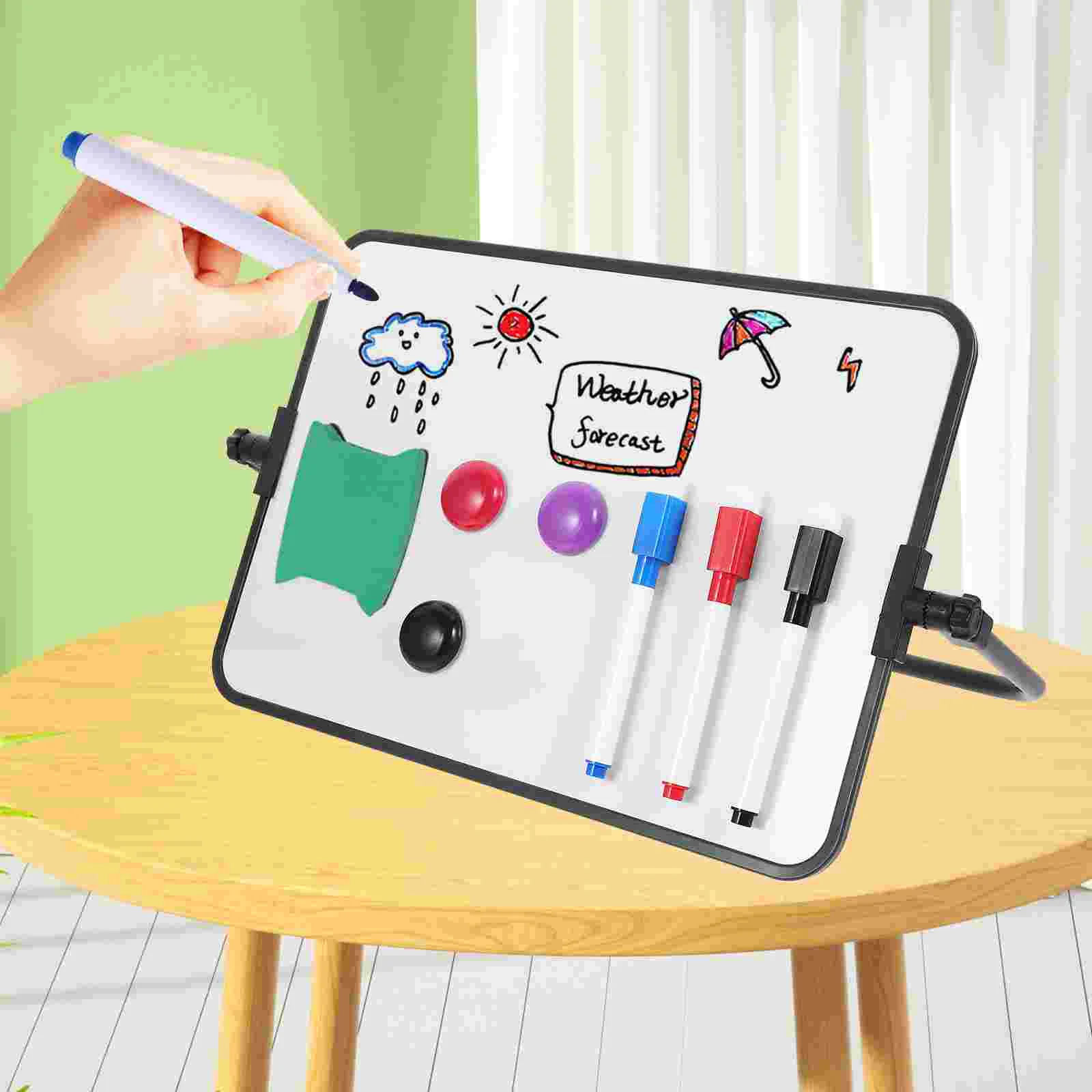 Double-Sided Magnetic Whiteboard Dry Erase Portable Calendar Office Note Message Stand (Blue) Writing Easel for Painting Pad