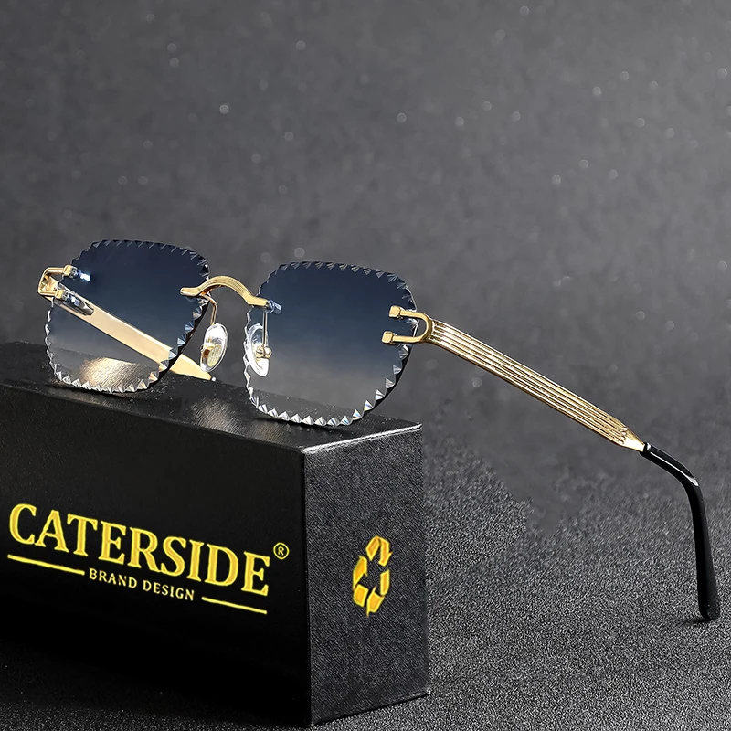 CATERSIDE Neue randlose Sonnenbrille für Herren, quadratisch, modisch, mit geschliffenen Gläsern, Markendesign, Sonnenbrille für Damen, Party, Festival, Brillengeschenk – Detail 1