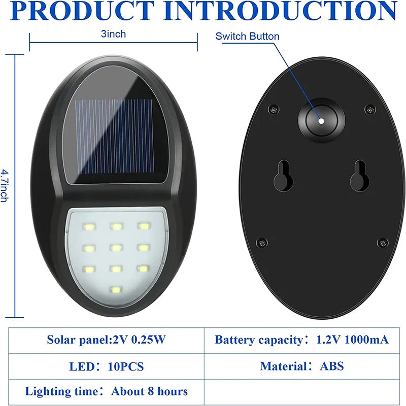 Luces LED solares de pared para exteriores, lámpara impermeable para puerta delantera, patio, escaleras, porche y piscina