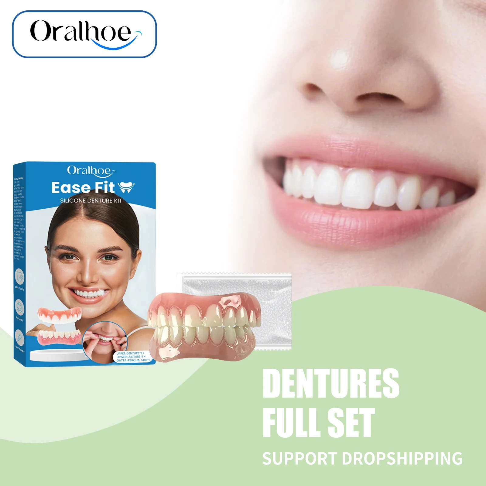 Full Denture Set Enhance Chewing Ability Fill Missing Teeth Broken Cover Promote Smile Tooth Soft Silicone False Teeth Braces
