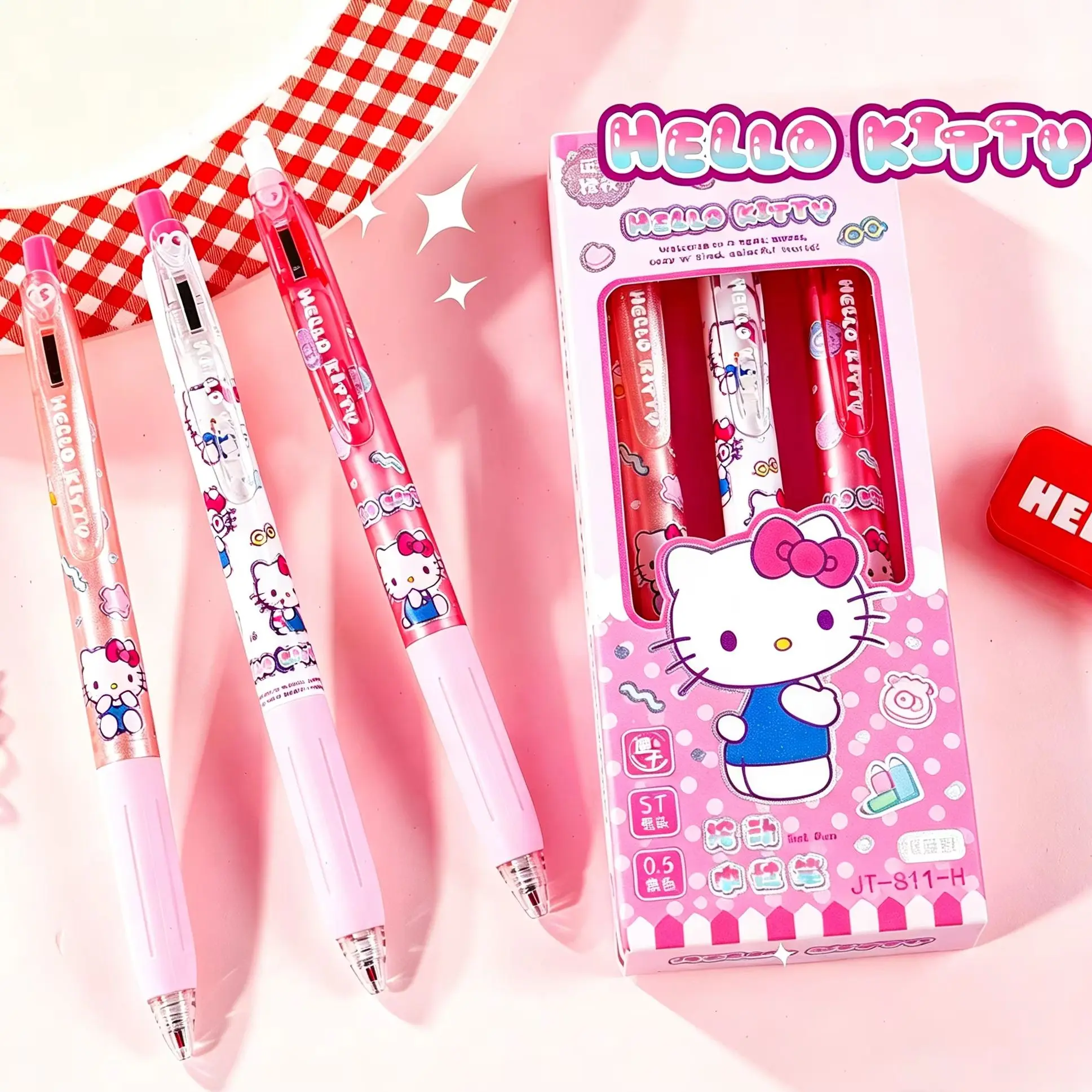 3 Pcs/Set Sanrio Erasable Gel Pen Hello Kitty Kuromi Cinnamoroll 0.5mm Black Ink School Office Supplies Stationery Gifts