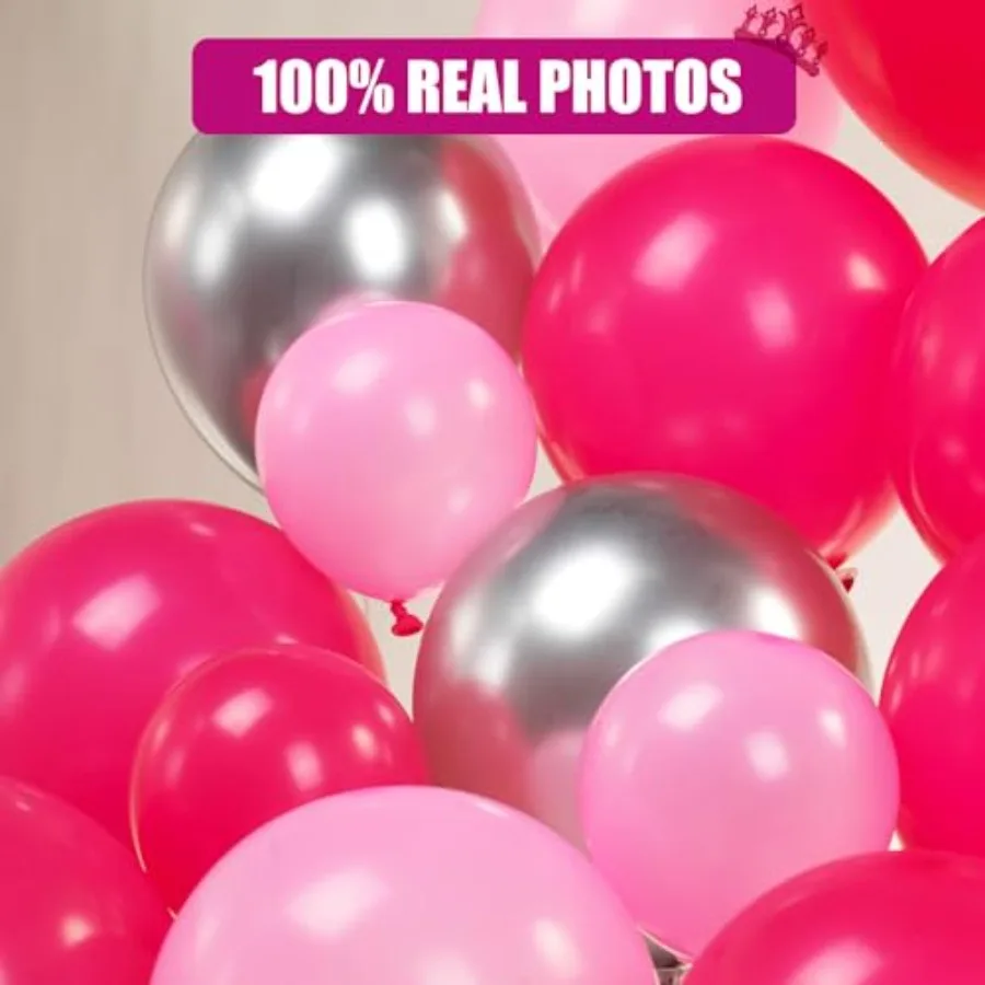 핫핑크와 실버 풍선 가랜드 키트 120개 핑크 크라운 인형 풍선 세트 공주 카우걸 디스코 테마 소녀 여성용