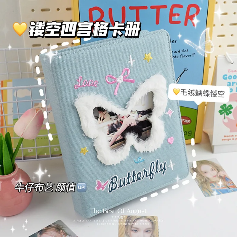 

Denim Butterfly A5 Korean Kpop Photocard Binder jeans D-Ring Album Loose Leaf Photo Holder for Collecting Cards Travel & Storage