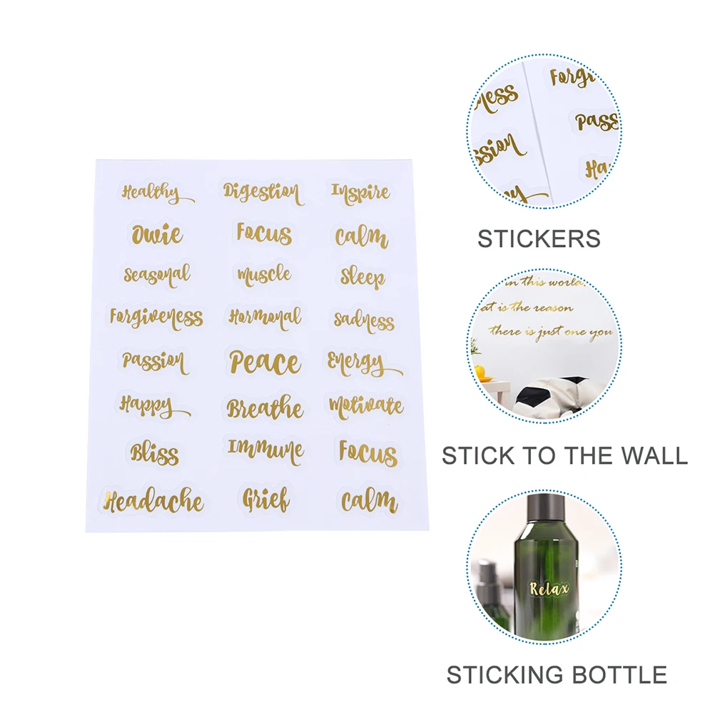 6 Sheets Gold Letter Stickers Golden Oil Bottle Decals Envelope Letters Tag Essential Bottles Labels