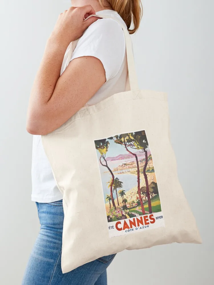 

1938 France Cannes Cote D'Azur Travel Poster Tote Bag Women's tote bag Reusable bags shopping trolley bag cute tote