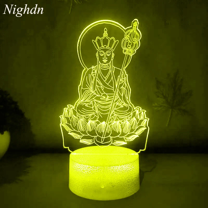 

Nighdn Ksitigarbha Buddha Statue 3D LED Night Light 7 Color Changing Acrylic Table Lamp Home Decor Gift for Buddhist Believers