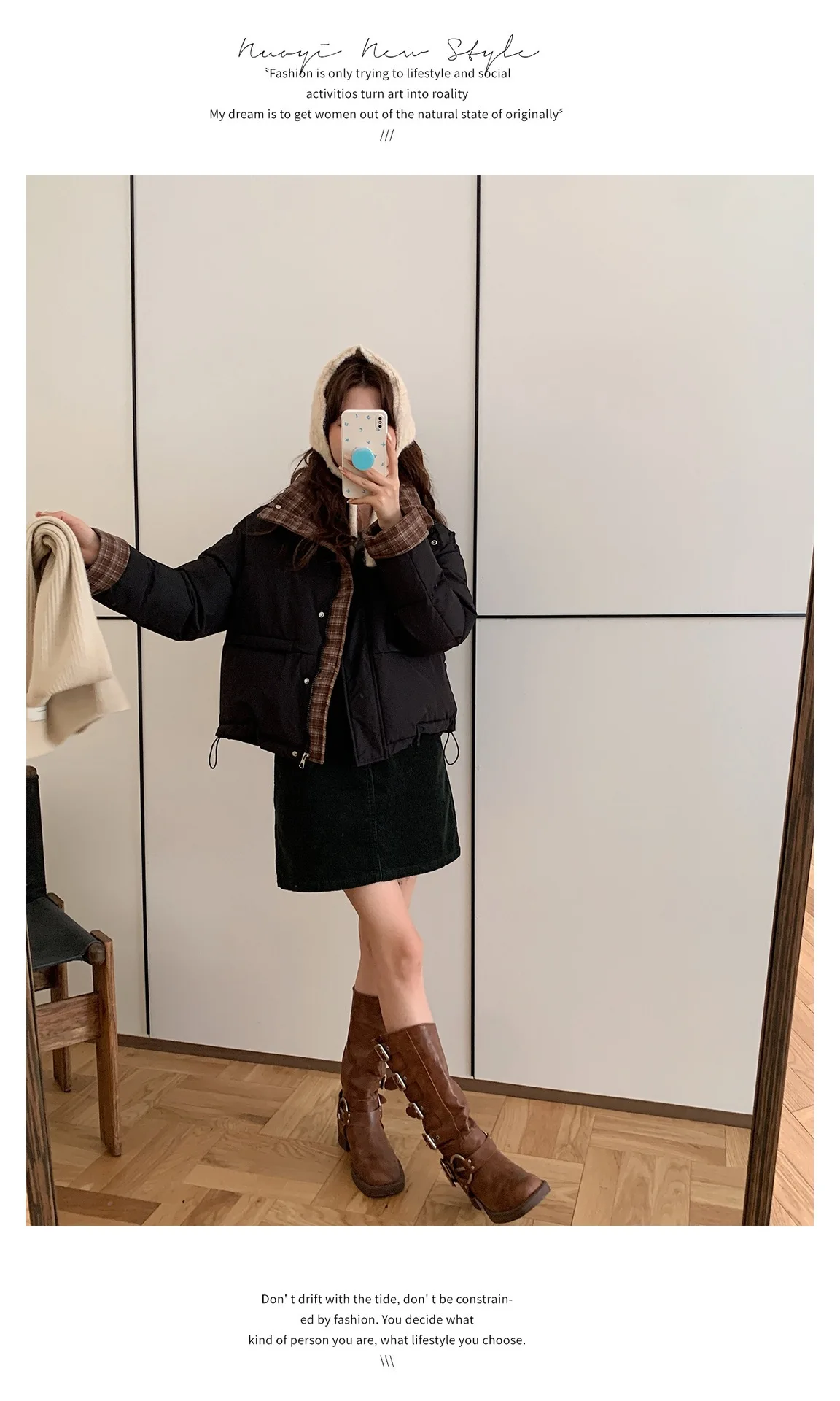 American Plaid Patchwork Puffer Jacket Women Winter Thick Stand Collar Short Parkas Woman Korean Casual Preppy Style Outerwear