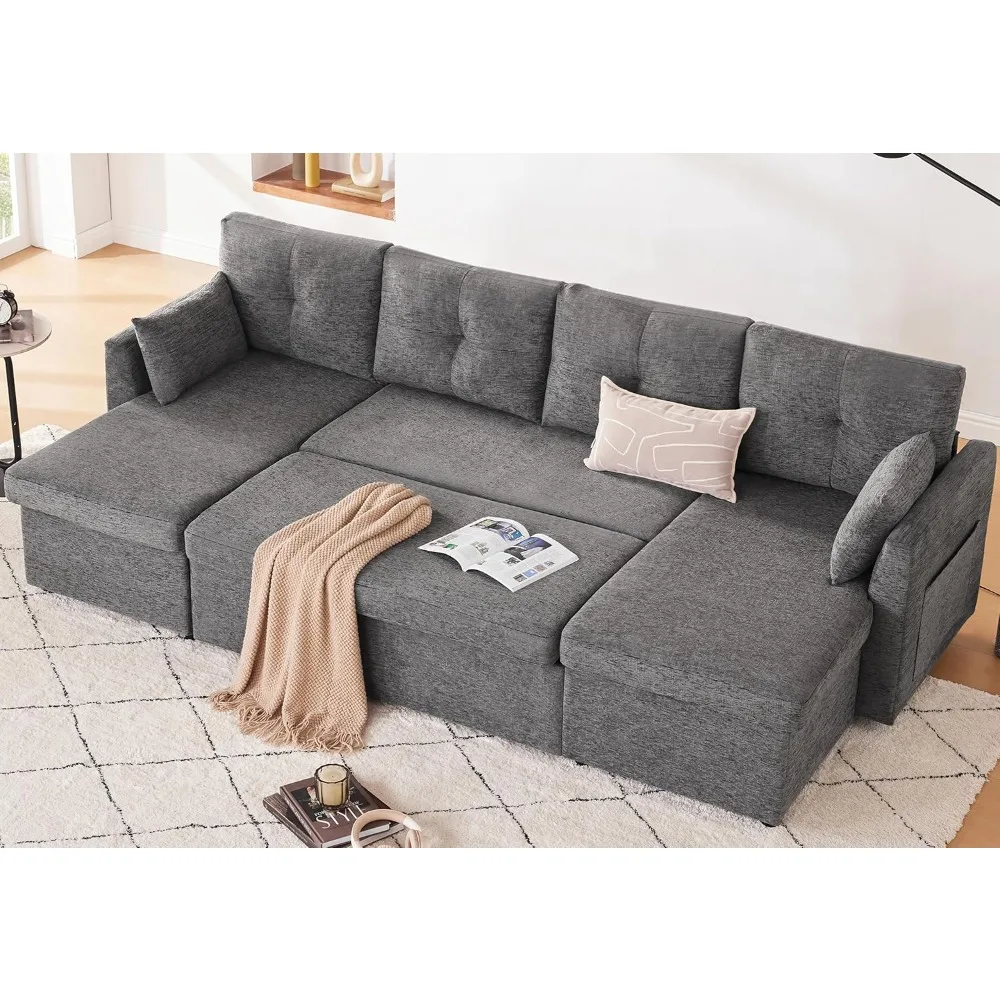 Sleeper Sofa Couch, 110 inch Oversize 2 in 1 Pullout Sofa Bed with Double Storage Chaise, Sectional Sleeper Sofa Bed