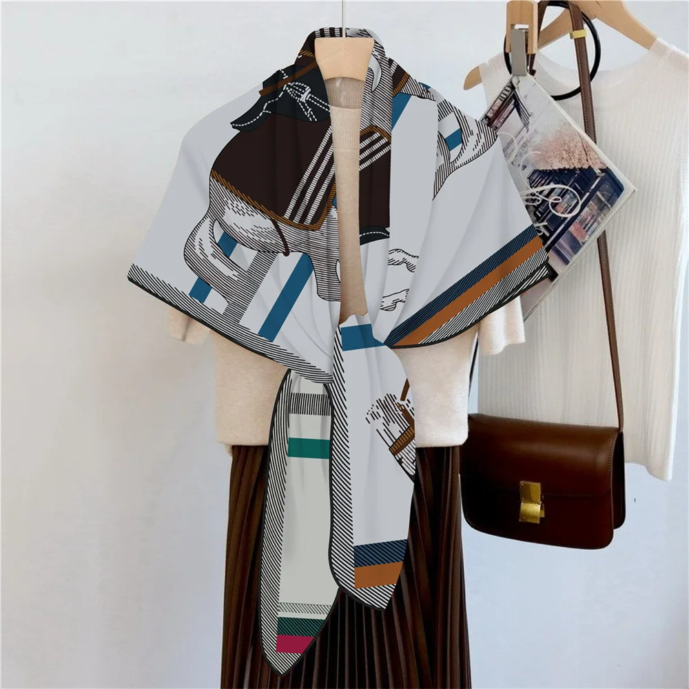Handgerollter Schal aus 30 % Seide und 70 % Kaschmir für Damen, modisch, doppelt bedruckt, quadratische Schals, Tücher, Echarpes, Foulard Femme, Hijabs, 110 cm – Detail 10