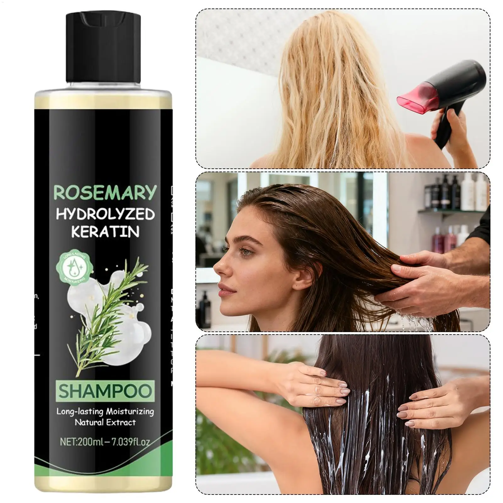 

Rosemary Keratin Shampoo Smoothing Hair Cleansing Shampoo Dry Frizzy Damaged Repair Moisturizing Scalp Cleaning Shampoo