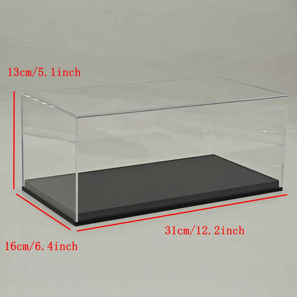 Acrylic Boxes Display Case Stand Transparent Show Dustproof with Carbon Fiber Black Base for 1/18 Scale Car Models