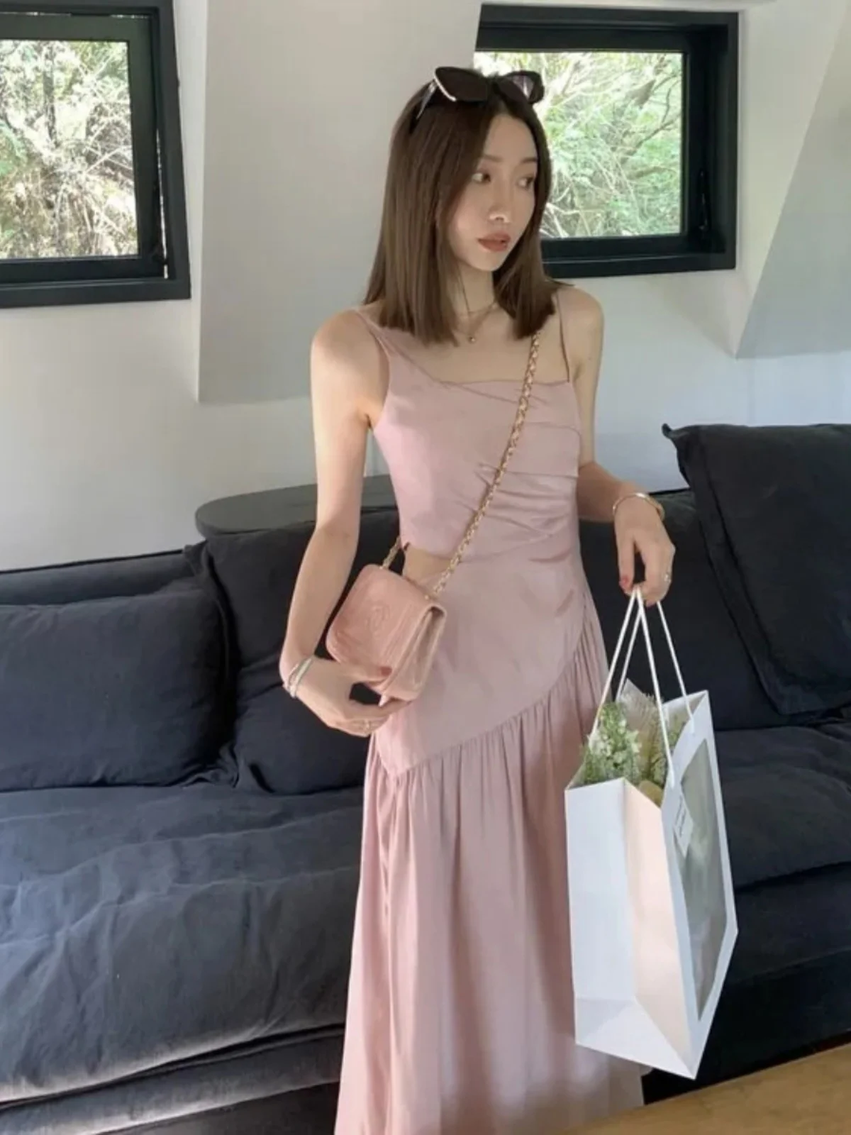 

Шикарная плиссированная летняя женская юбка 2024 года, новая коллекция, асимметричная, с завышенной талией, в стиле A-Line, визуально стройнящая фигуру