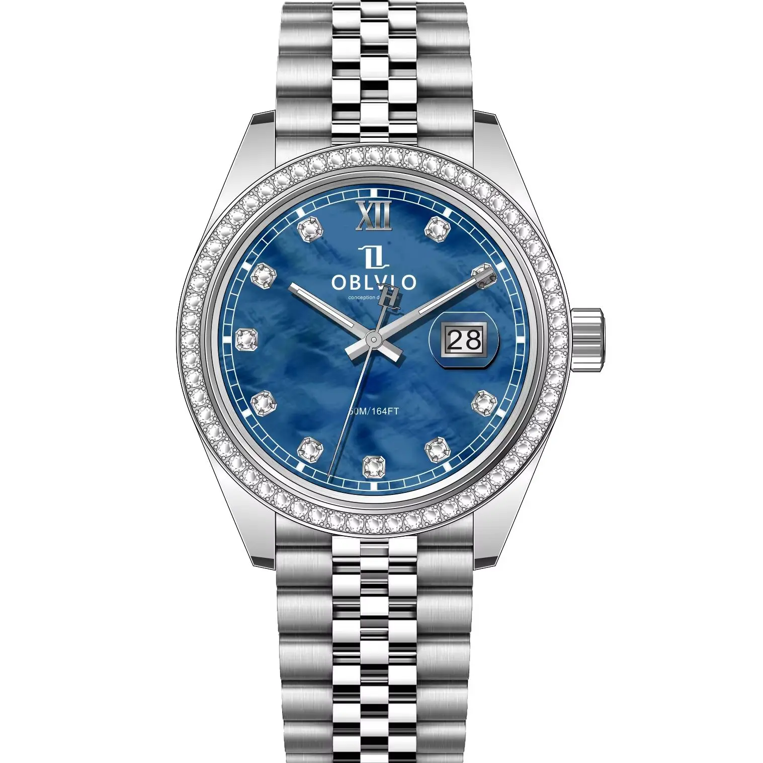 OBLVLO Men Quartz Watch 39mm Fashion Wristwatch Sapphire Mirror MOP Dial 50M Waterproof Luminous Ronda 505