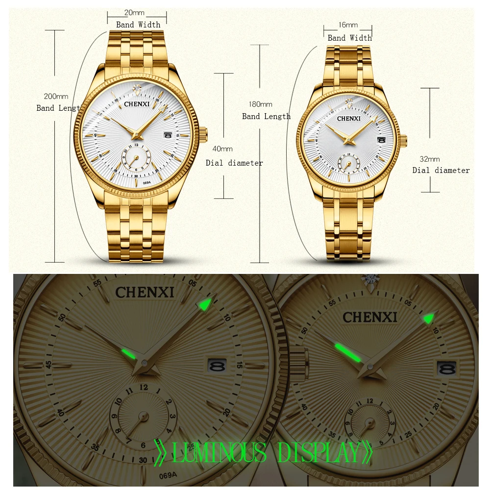 CHENXI Fashion Brand Watches Women Men Quartz Watch Luxury Golden lovers\' Wristwatches Creative Clock Watches relojes hombre