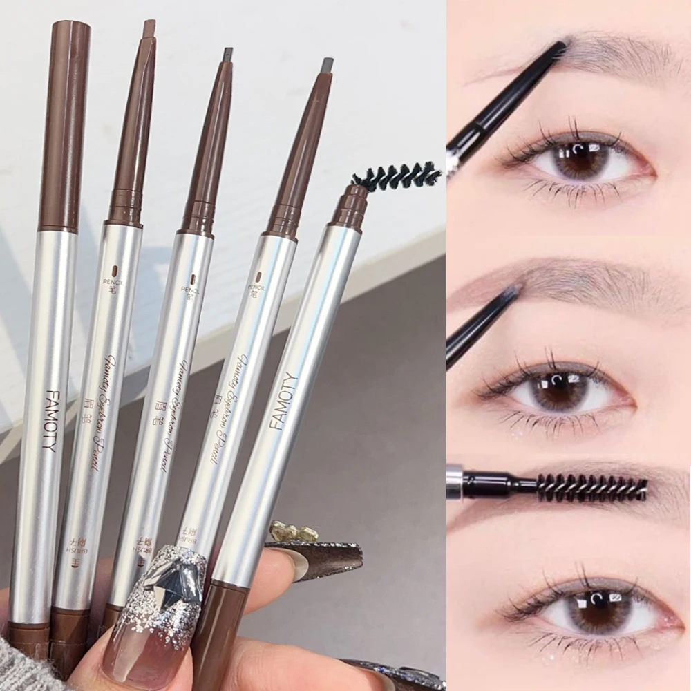 Double Head Matte Eyebrow Pen Makeup Waterproof Lasting Black Brown Grey Non-Smudged Eye Brow Pencil Tint with Brush Cosmetics