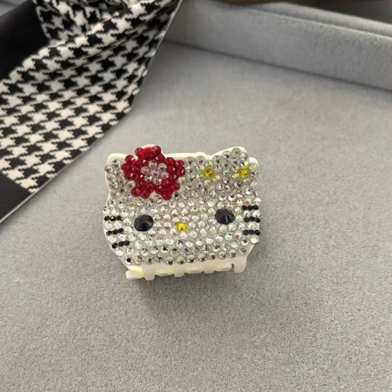 Cute Hello Kitty Kawaii Rhinestone Hair Accessories Anime Fashion Women Hairpin Shark Clip Crystal Hair Rope Gifts Party Decor