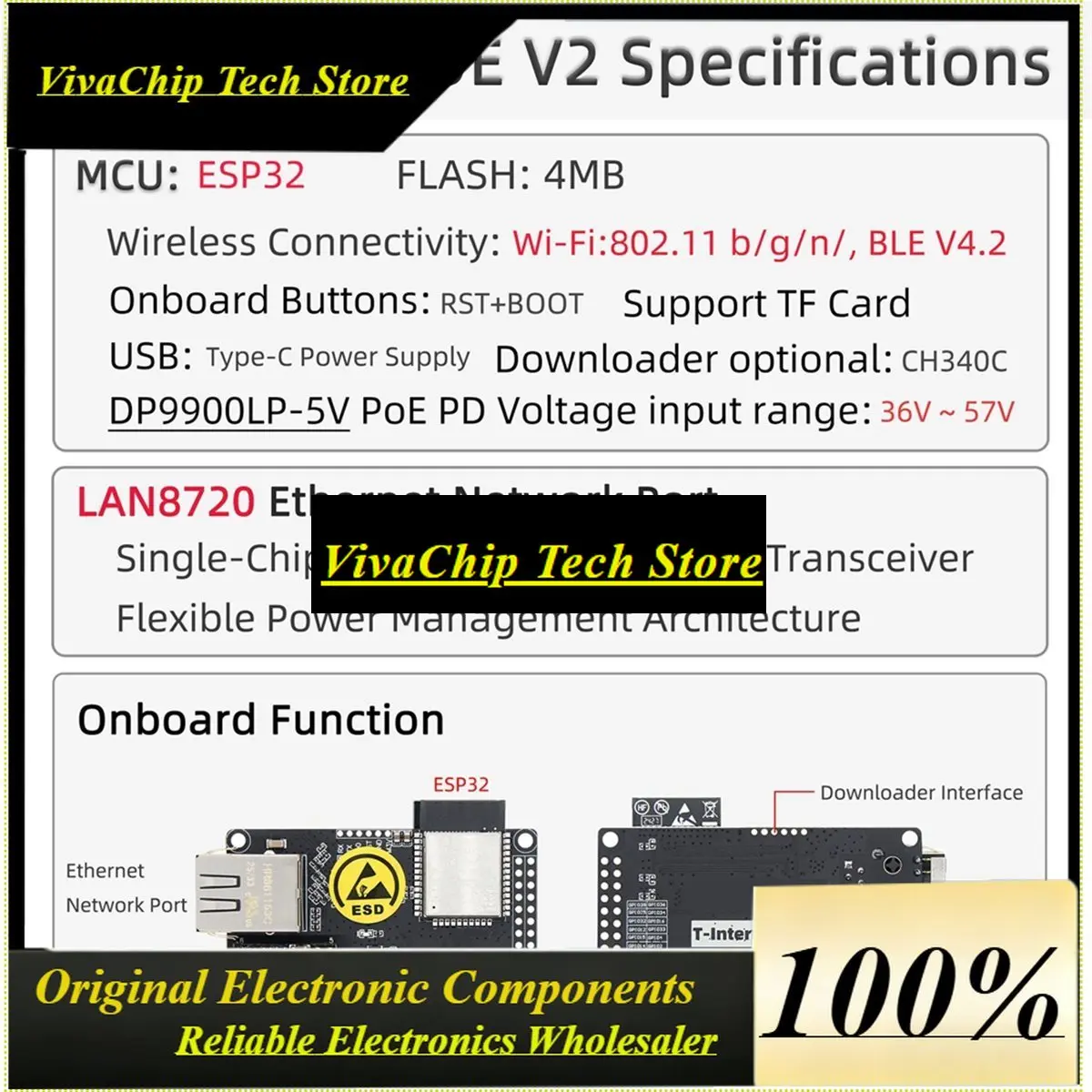 VivaA26Z T-Internet-POE V2 Expansion Board With Download Burning Module LAN8720 Chip Expansion Board Ethernet IOT Module
