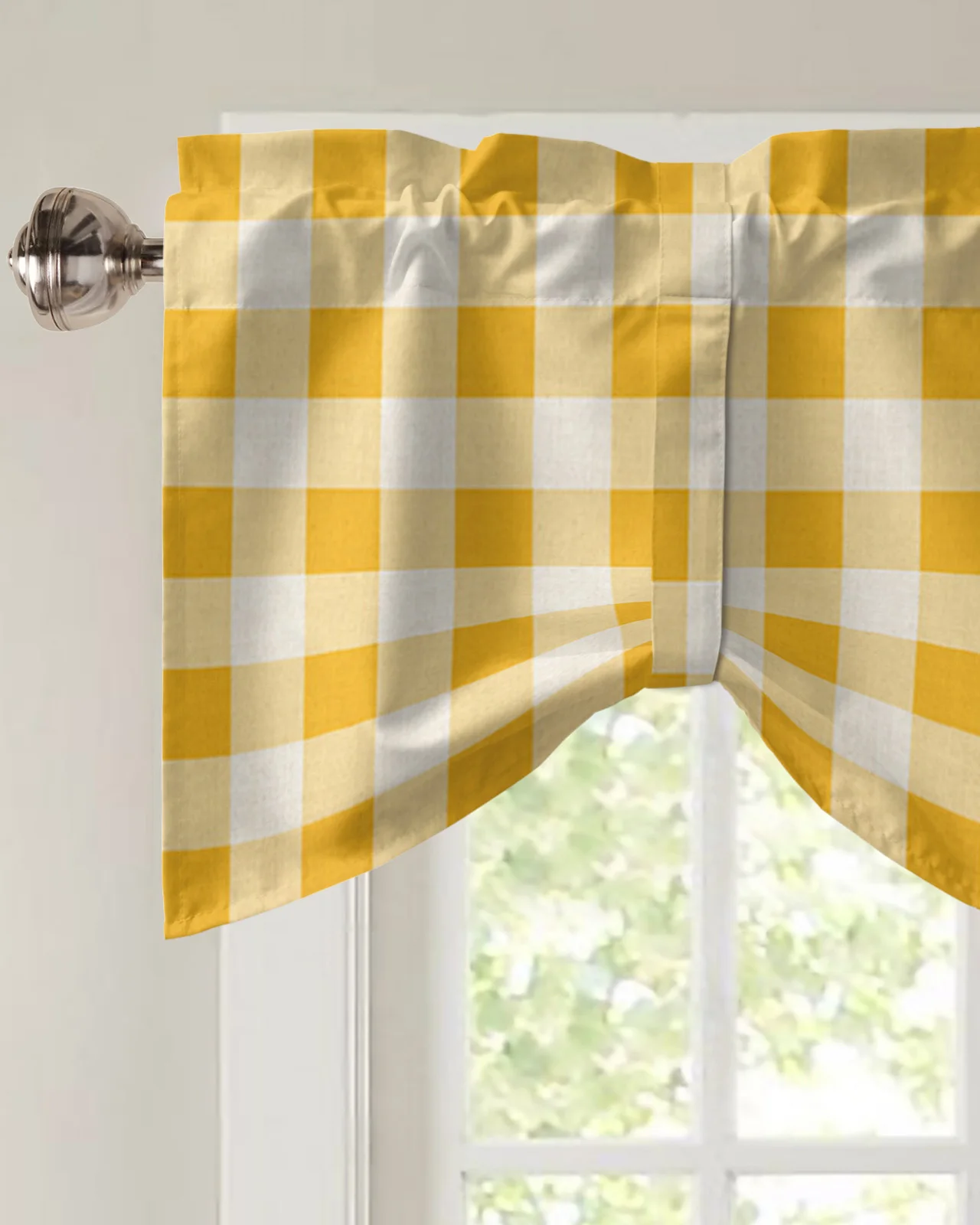 Pastoral Style Sunflower Yellow Lattice Curtain Rod Pocket Short Curtains Home Decor Partition Cabinet Door Window Curtains